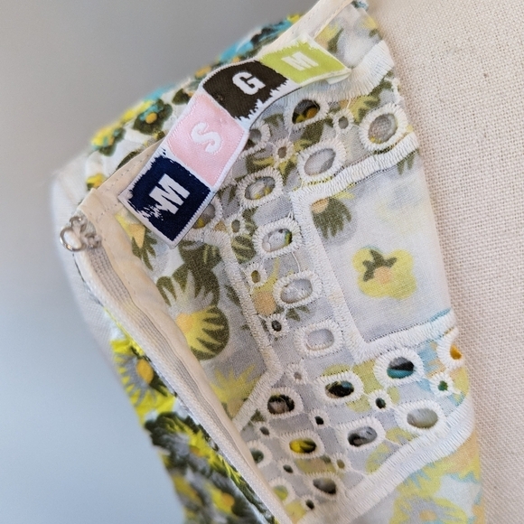 MSGM Eyelet Patchwork Floral Trapeze Mini Dress Sun Dress 70s Mod - Picture 13 of 14